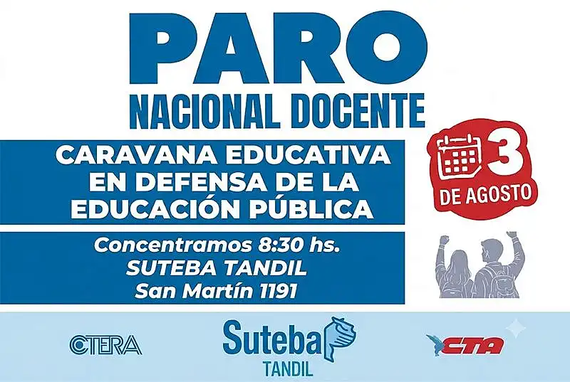 Docentes realizarán una caravana de autos este lunes en el marco del Paro Nacional